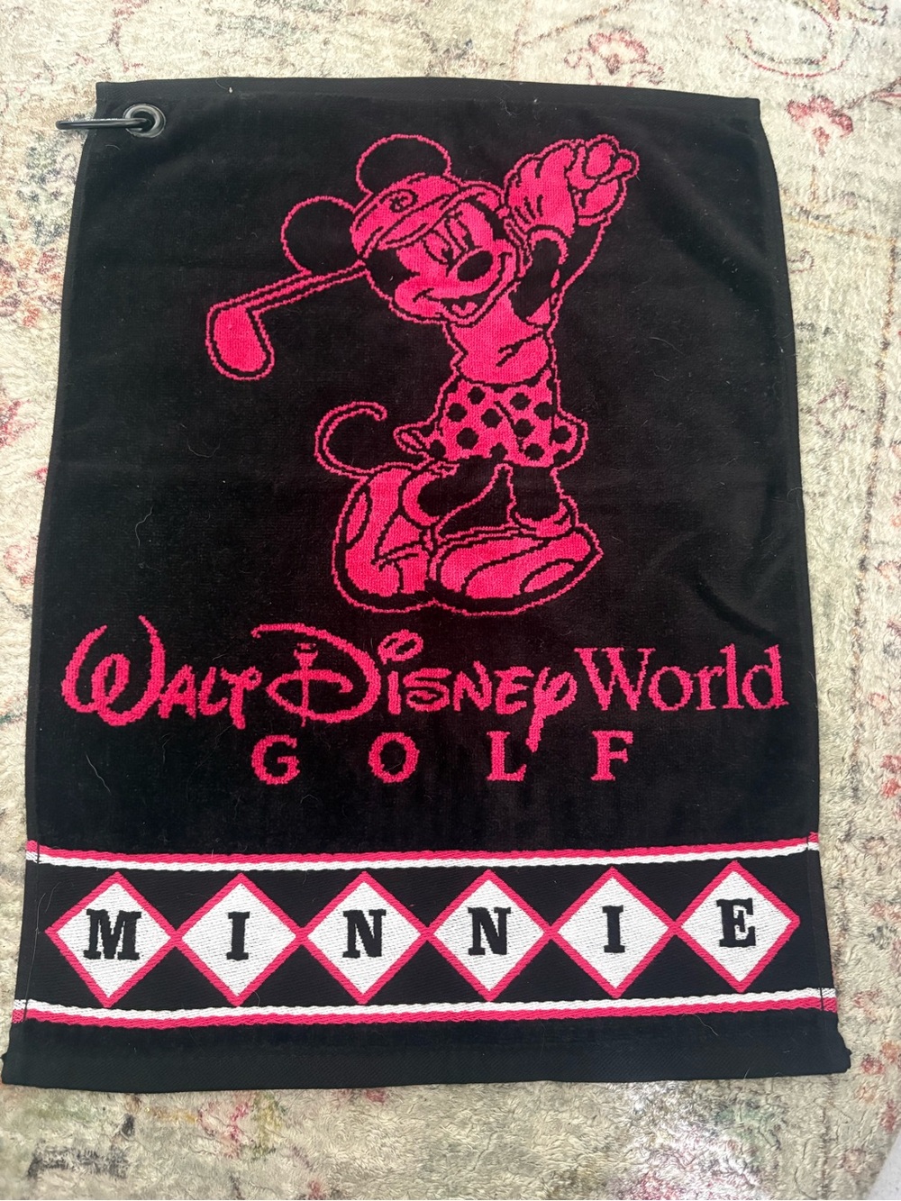 Walt Disney World Golf Minnie Mouse Towel - Black & Hot Pink